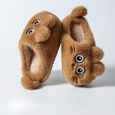 Fuzzy Striped Kitty House Slippers