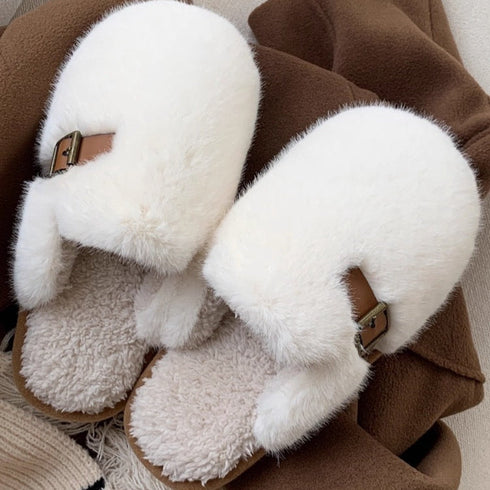 Fluffy Buckle Closed-Toe Slippers