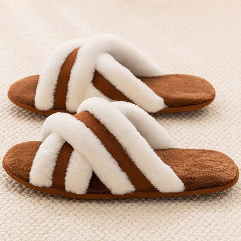 Fuzzy Crisscross Band Warm Slippers