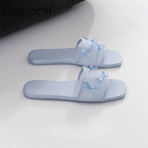 Sheer Mesh Ribbon Bow Slides