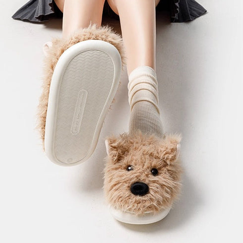 Shaggy Westie Puppy Plush Slippers