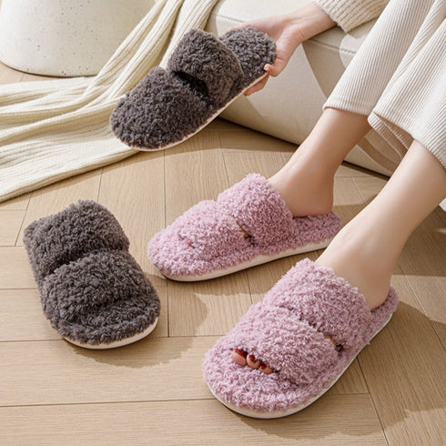Double-Band Plush Lounge Slippers