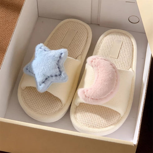 Plush Star Moon Linen Slides