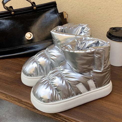 Glossy Padded Velcro Snow Boots