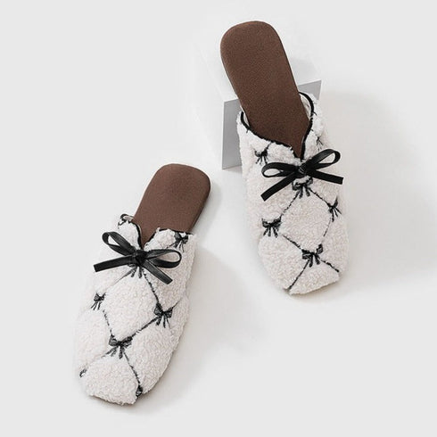 Bow-Tie Sherpa Lattice Slippers