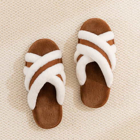 Fuzzy Crisscross Band Warm Slippers