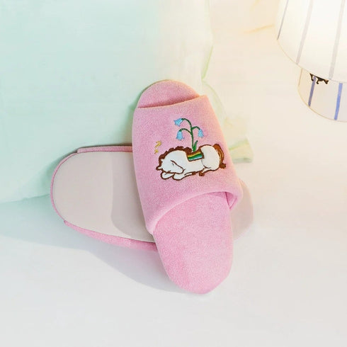 Sleeping Pony Floral Embroidered Slides