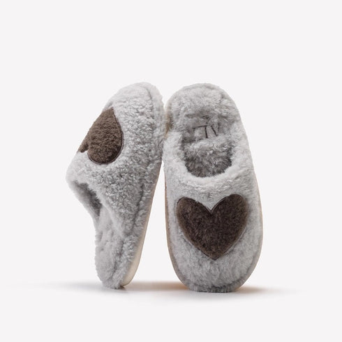 Heart Motif Fuzzy House Slippers