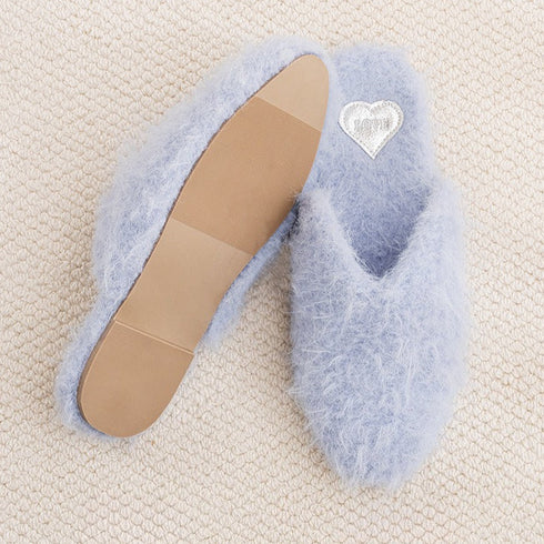 Fuzzy Heart-Patch Home Slippers