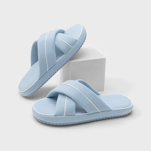 Puffy Padded Criss Cross Slides