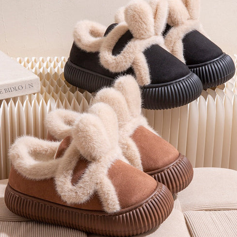 Plush Bow Loop Home Slippers