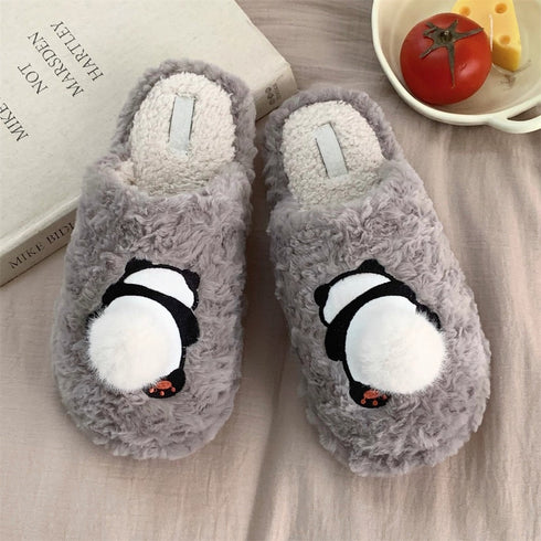 Panda Pom-Pom Fuzzy Slippers