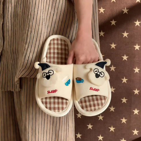 Cartoon Puppy Checkered Home Slides