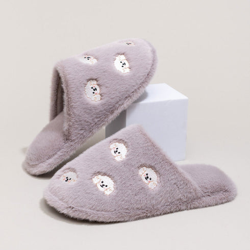 Whimsical Cartoon Embroidered Plush Slippers