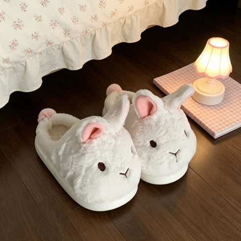 Fluffy Bunny Ear Platform Slippers