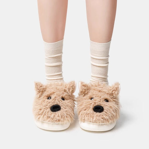 Shaggy Westie Puppy Plush Slippers