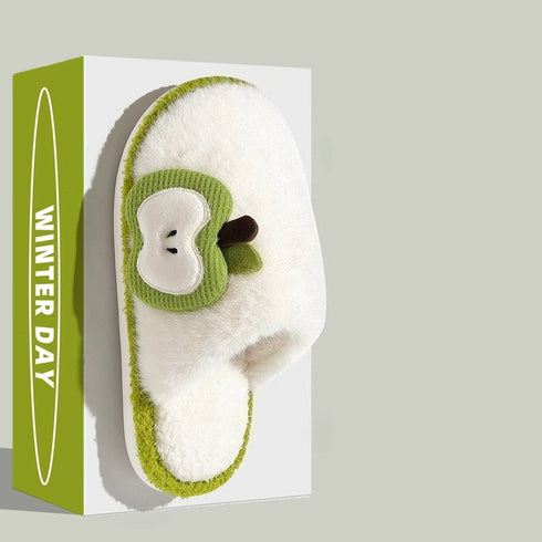 Cozy Apple Motif Plush Slides