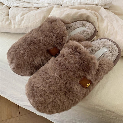 Plush Button-Tab Home Slippers
