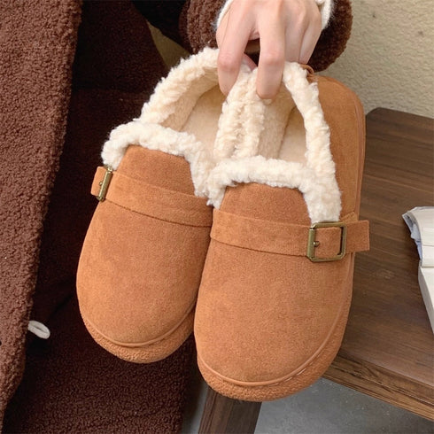 Fleece-Lined Buckle Lounge Clogs