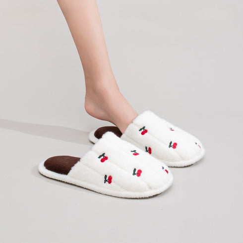 Cherry Pattern Plush House Slippers