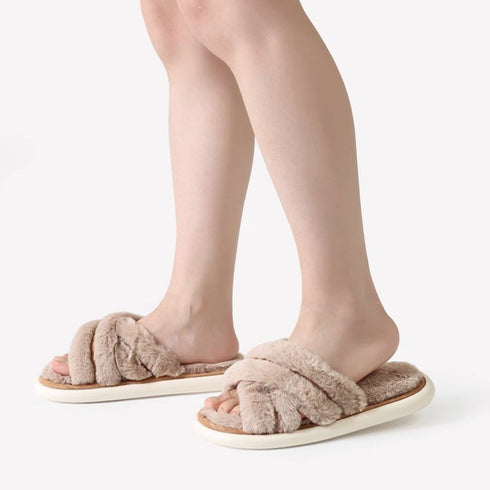 Plush Cross Band Fuzzy Slippers