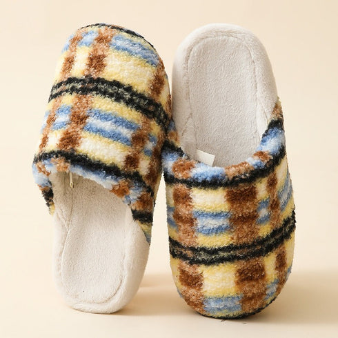 Fuzzy Plaid Quiet Home Slippers