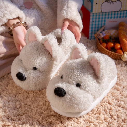 Fuzzy Puppy Dog Plush Slippers