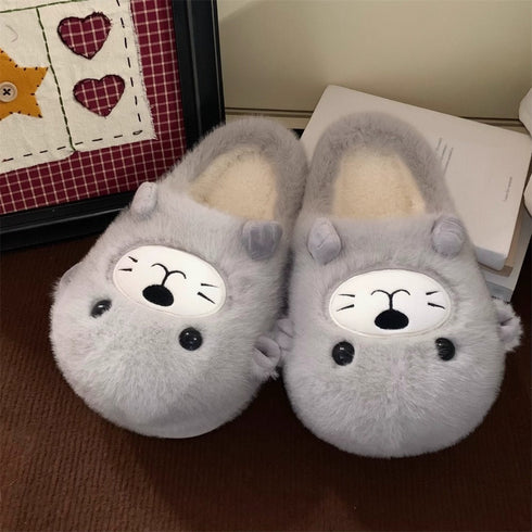 Whimsical Seal Face Fuzzy Slippers