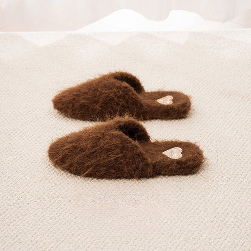 Fuzzy Heart-Patch Home Slippers