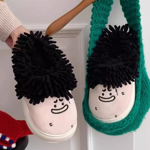 Quirky Mop Hair Doodle Slippers