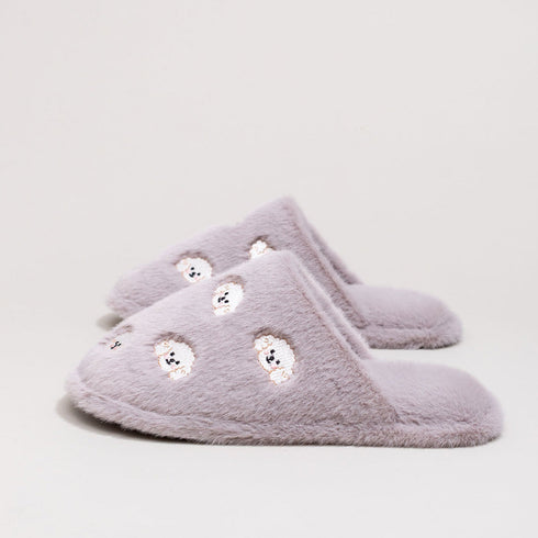 Whimsical Cartoon Embroidered Plush Slippers