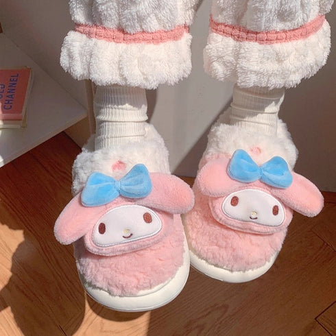 Bow-Eared Bunny Plush Slippers