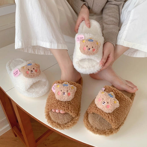 Fuzzy Bear Patch Home Slippers