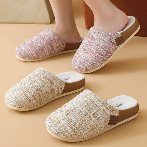 Bouclé Tweed Plush-Lined Slippers
