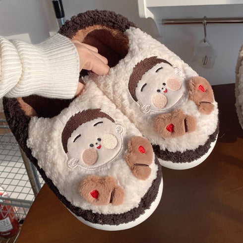 Playful Cartoon Couple Plush Slippers
