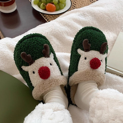 Reindeer Pom-Nose Cozy Slippers