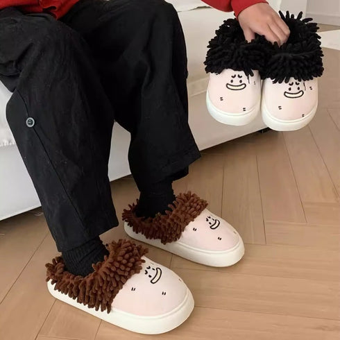 Quirky Mop Hair Doodle Slippers