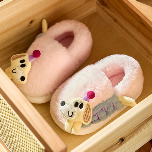 Fuzzy Puppy Party Hat Slippers