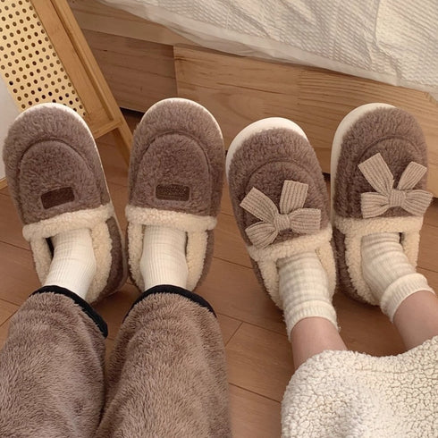 Bow-Accent Full-Back Plush slippers