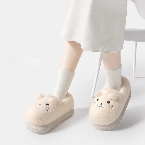 Fuzzy Whiskered Animal Face Slippers