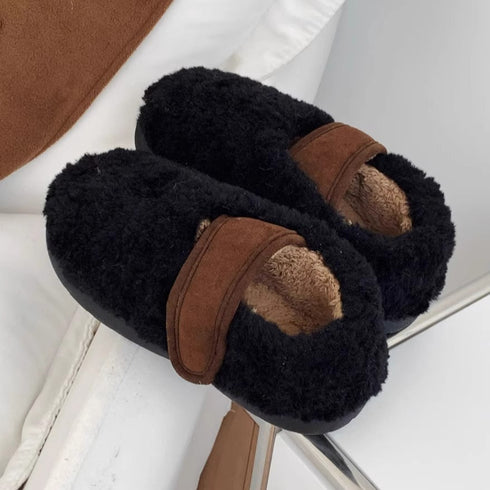 Fuzzy Two-Tone Strap Slippers