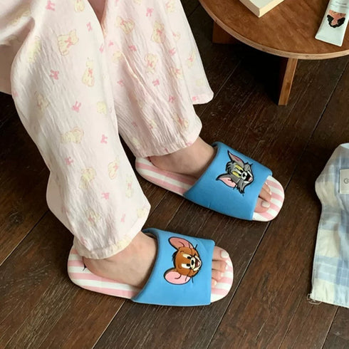Cartoon Striped Open Toe Slides