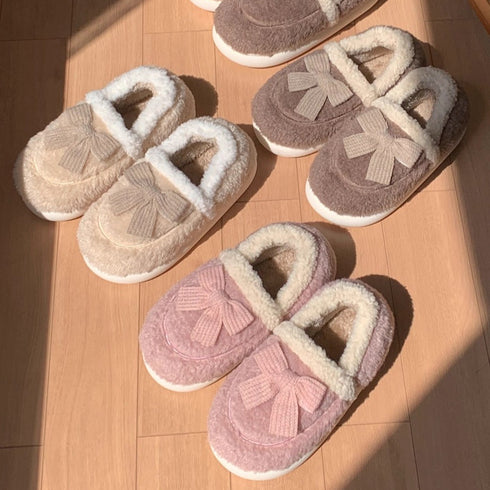 Bow-Accent Full-Back Plush slippers