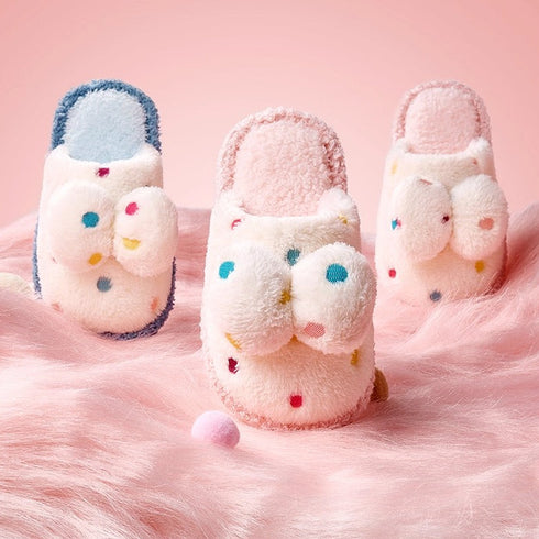 Polka Dot Bow Plush Slippers