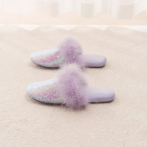 Shimmer Sequin Puff-Trim slippers