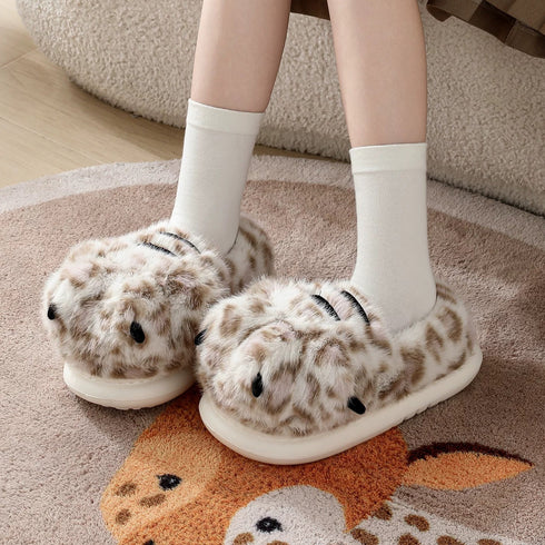 Furry Animal Paw Platform Slippers
