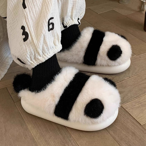 Fuzzy Panda Bear Plush Slippers