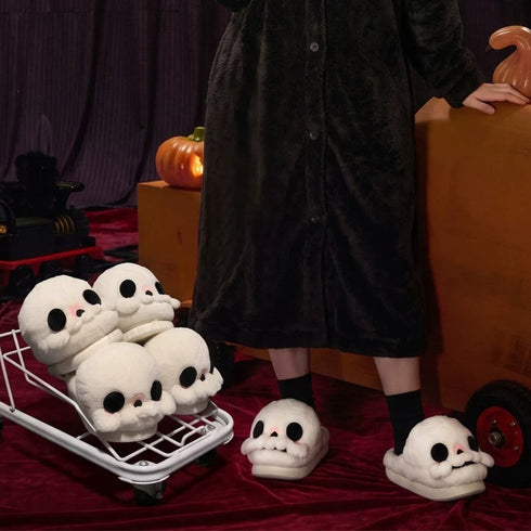 Spooky Halloween Skull Plush Slippers