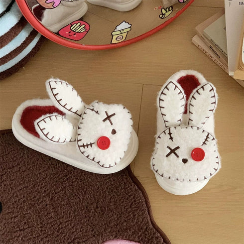 Stitched Patch Bunny Platform Slippers
