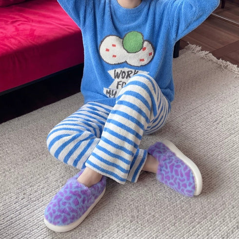 Plush Spotted Platform Winter Slippers